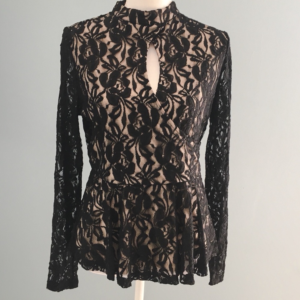 NWT love, Fire long sleeve black lace peplum top
